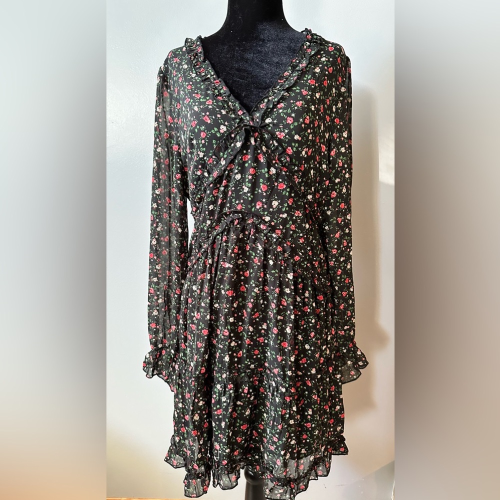 L Love Black Floral Long Sleeve Dress